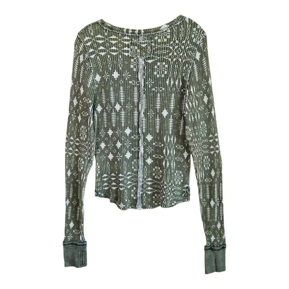 FREE PEOPLE We The Free Size L Pretty Little Thermal Top Green Boho Cotton 38